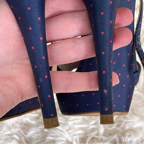 Zara stiletto heel open toe blue red polka dot ankle strap platform size 9 - Picture 6 of 11